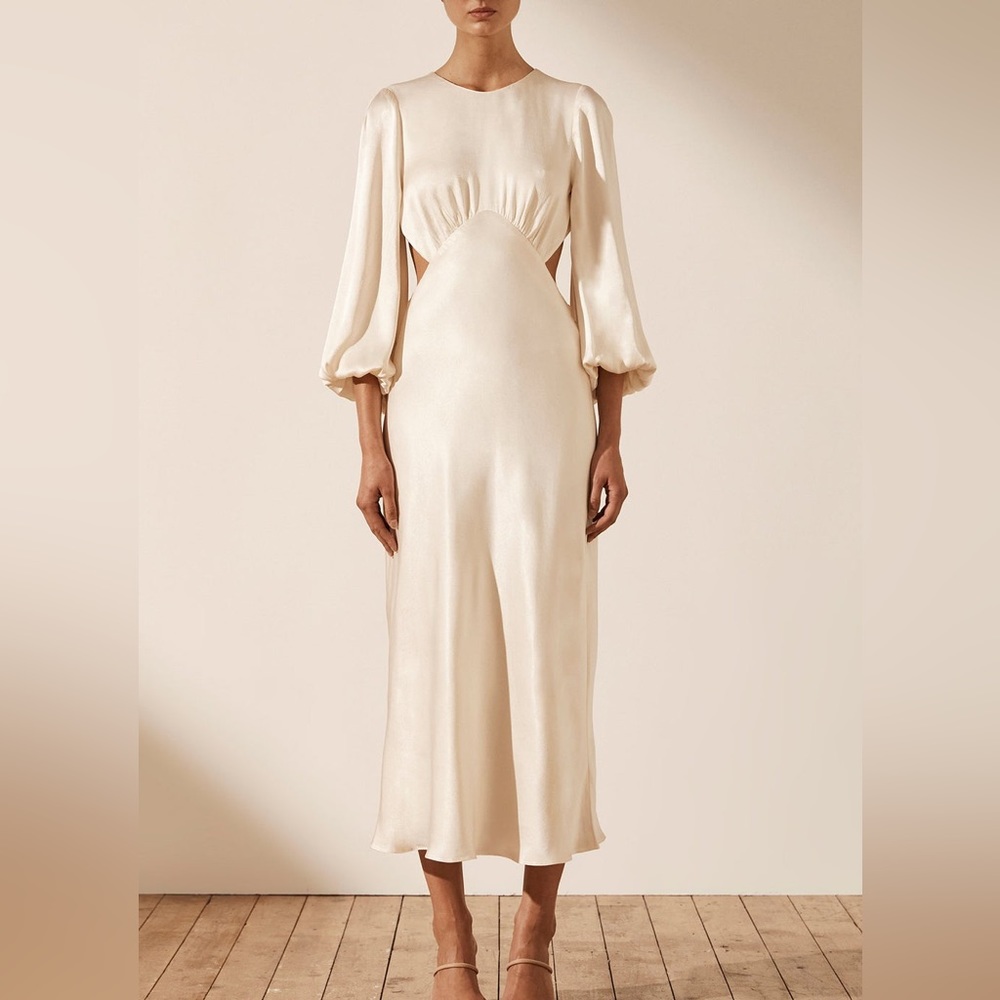 Shona Joy Cream Satin Open-Back Midi Dress - Picture 3 of 12